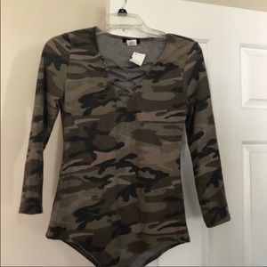 Camouflage lace up bodysuit.. NWT! Taking offers!